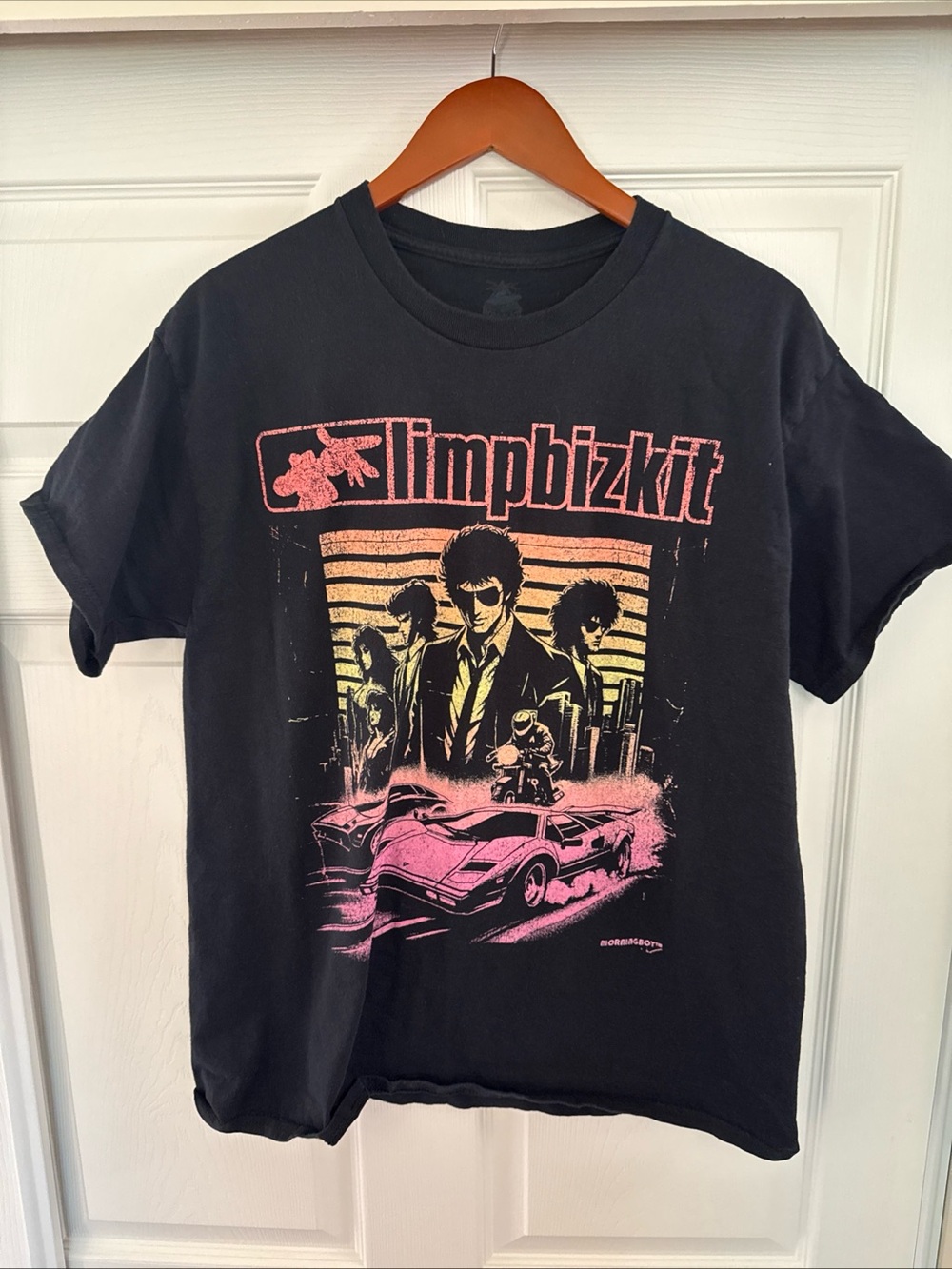 Limp Bizkit concert Black Graphic Band Tee - Black with Pink & Yellow Print